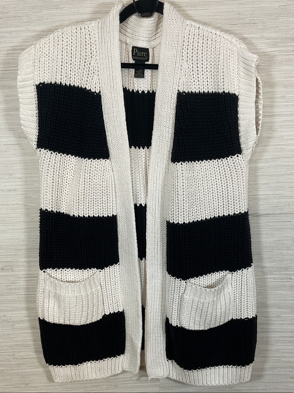 Women's Pure Handknit Cotton Chunky Knit Open Short Sleeve Long Cardigan S/M